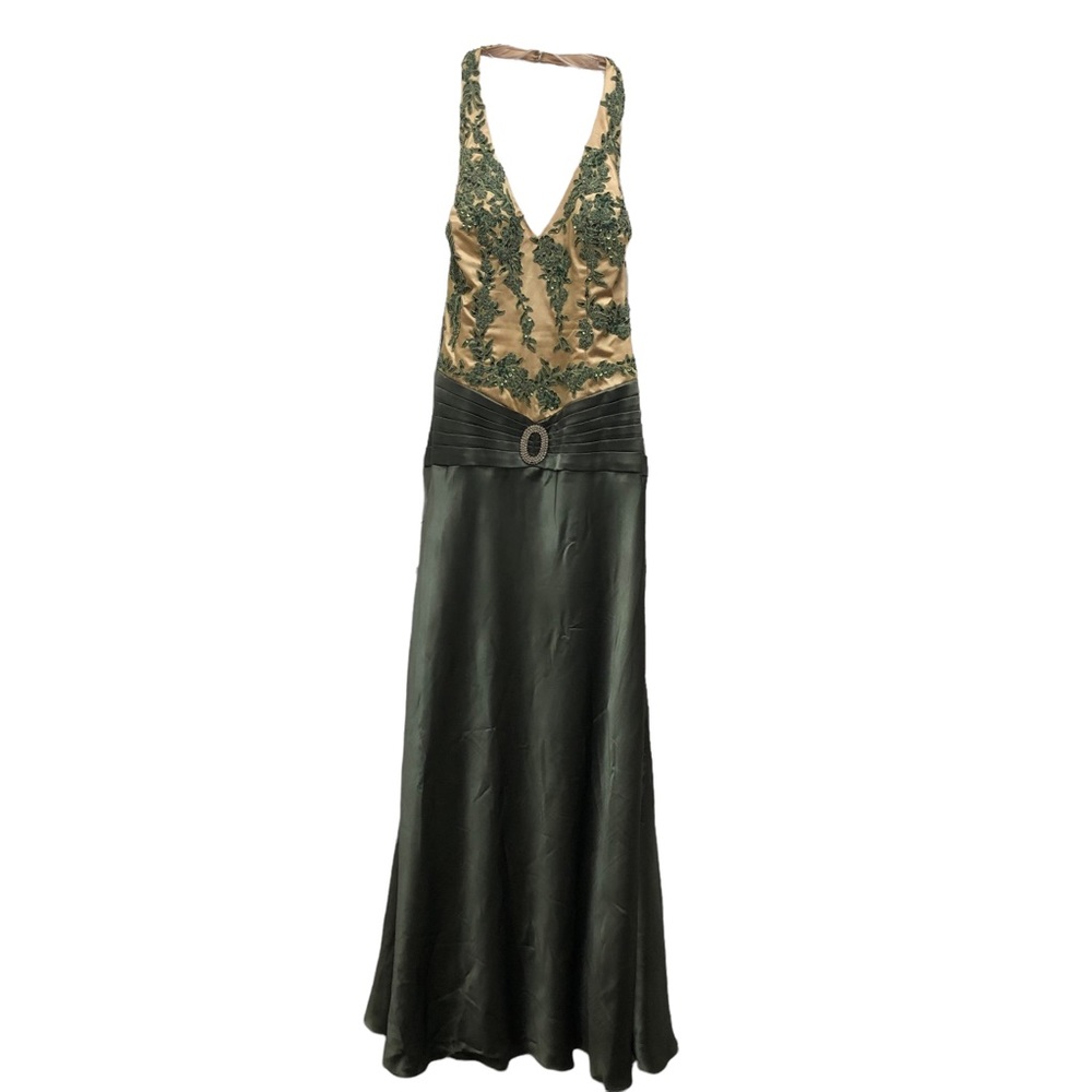 F.I.E.S.T.A Sequin V-Neck Halter Back Wedding Dress Women's Size M Green/Gold